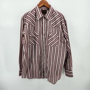 Plains Western Wear Men's Large Pearl Snap Long Sleeve Burgundy/Maroon